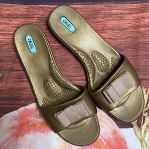 OKA B. - Slide Sandals with Bow - Bronze - L (10-11)